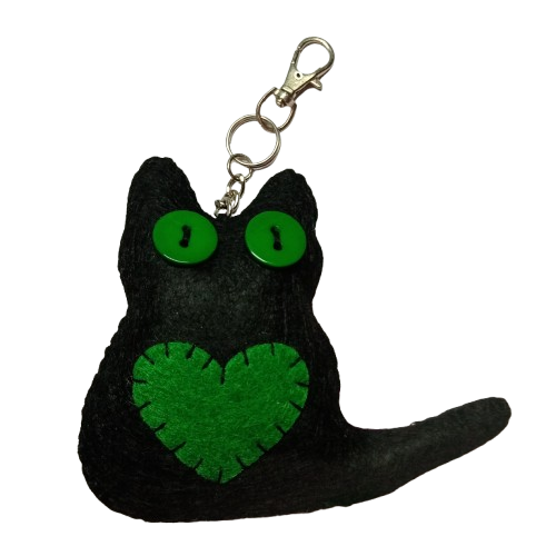 Chaveiro de Gato Preto com Coração
