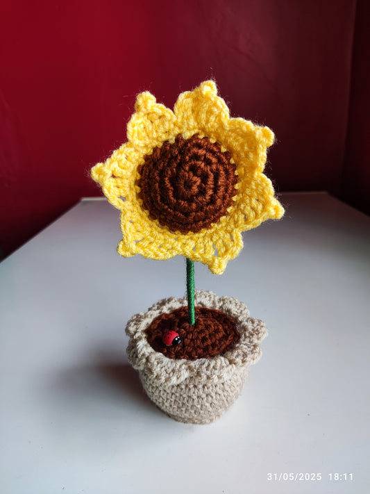 Girassol em Crochê no Vaso